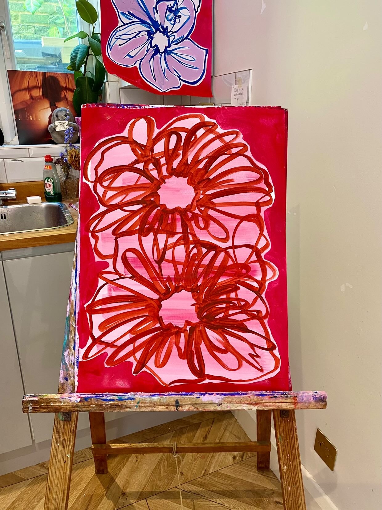 CRIMSON AND PINK HIBISCUS ORIGINAL
