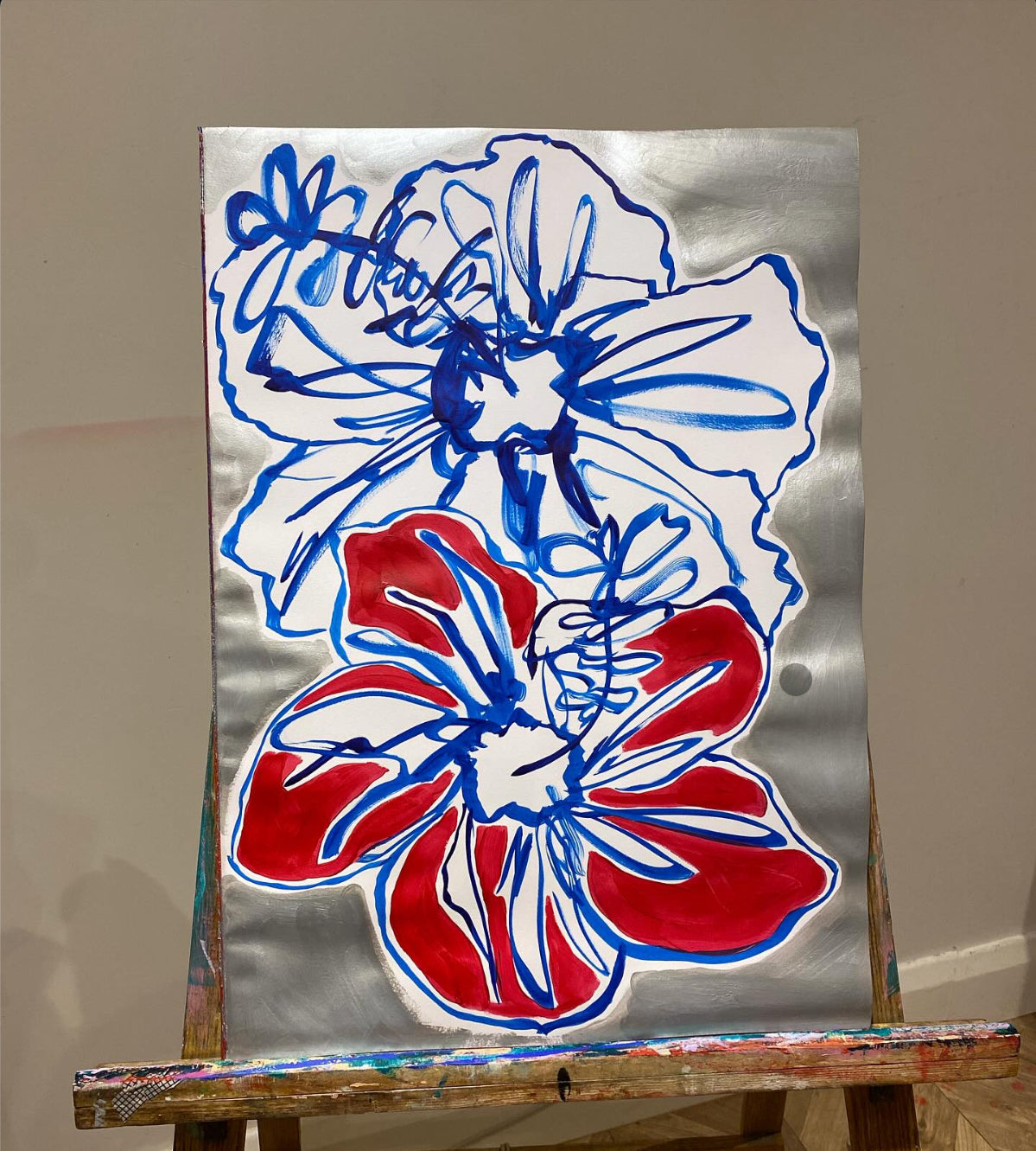 SILVER AND CRIMSON HIBISCUS ORIGINAL